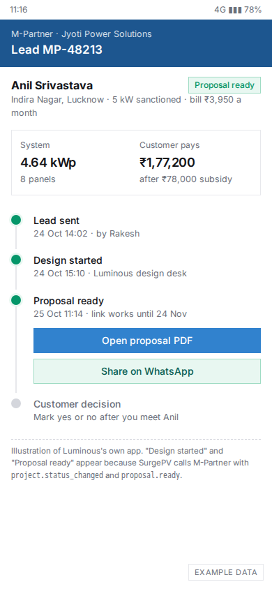Phone: the partner's app after the proposal arrives
