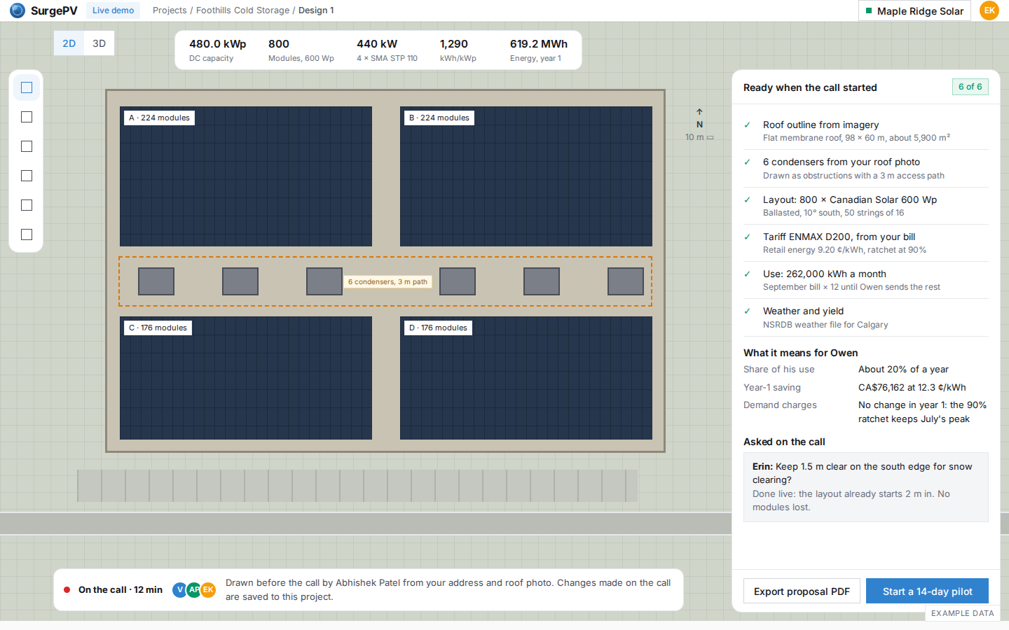 Live demo: the roof is already drawn