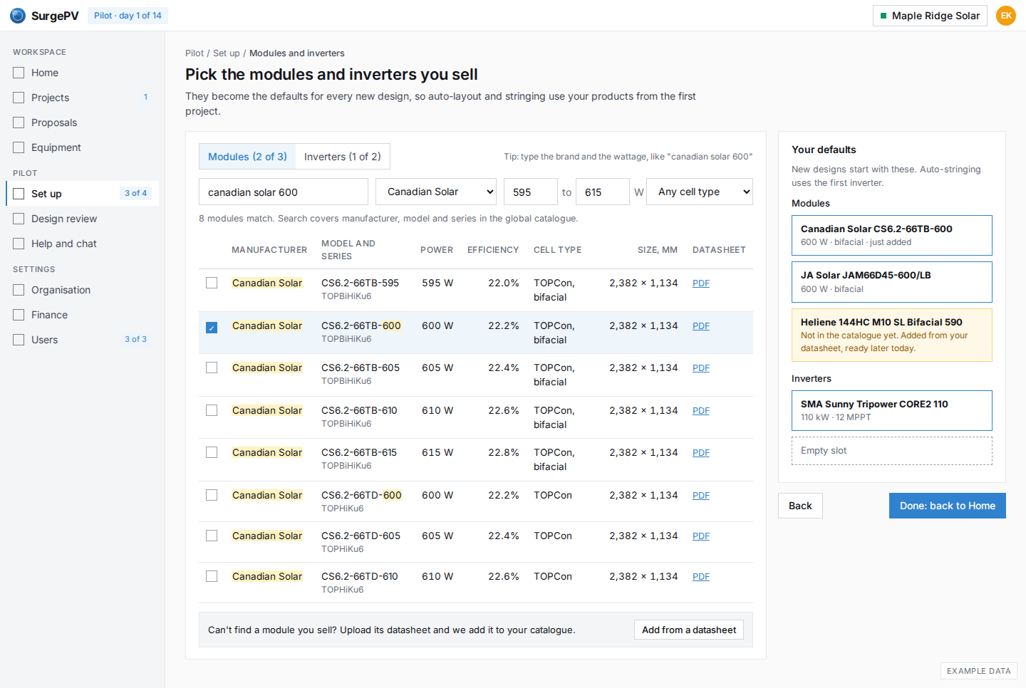 Set up: find the modules you sell