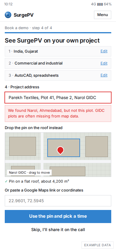 Phone: address not found, drop a pin