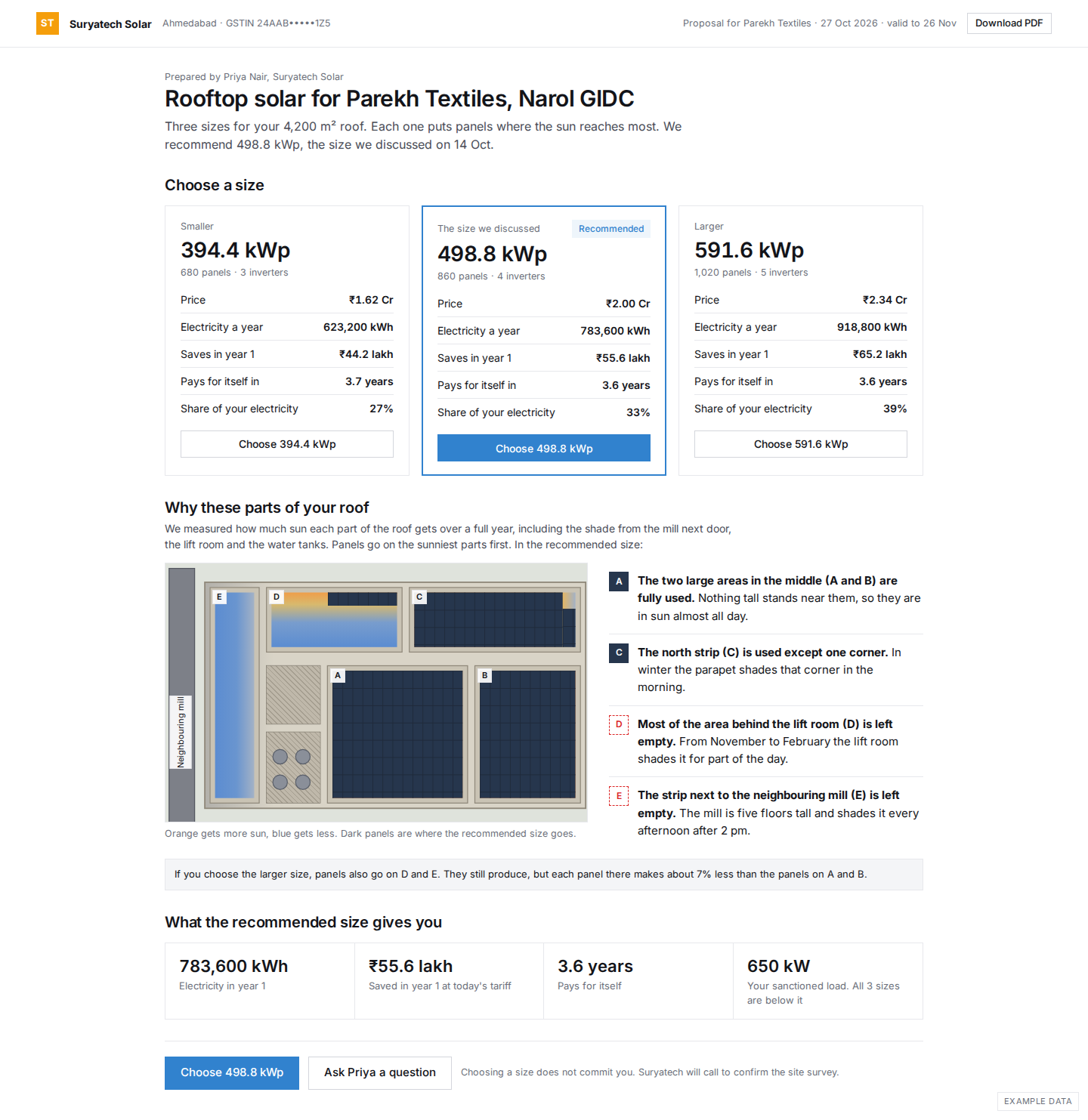 The proposal page your customer sees