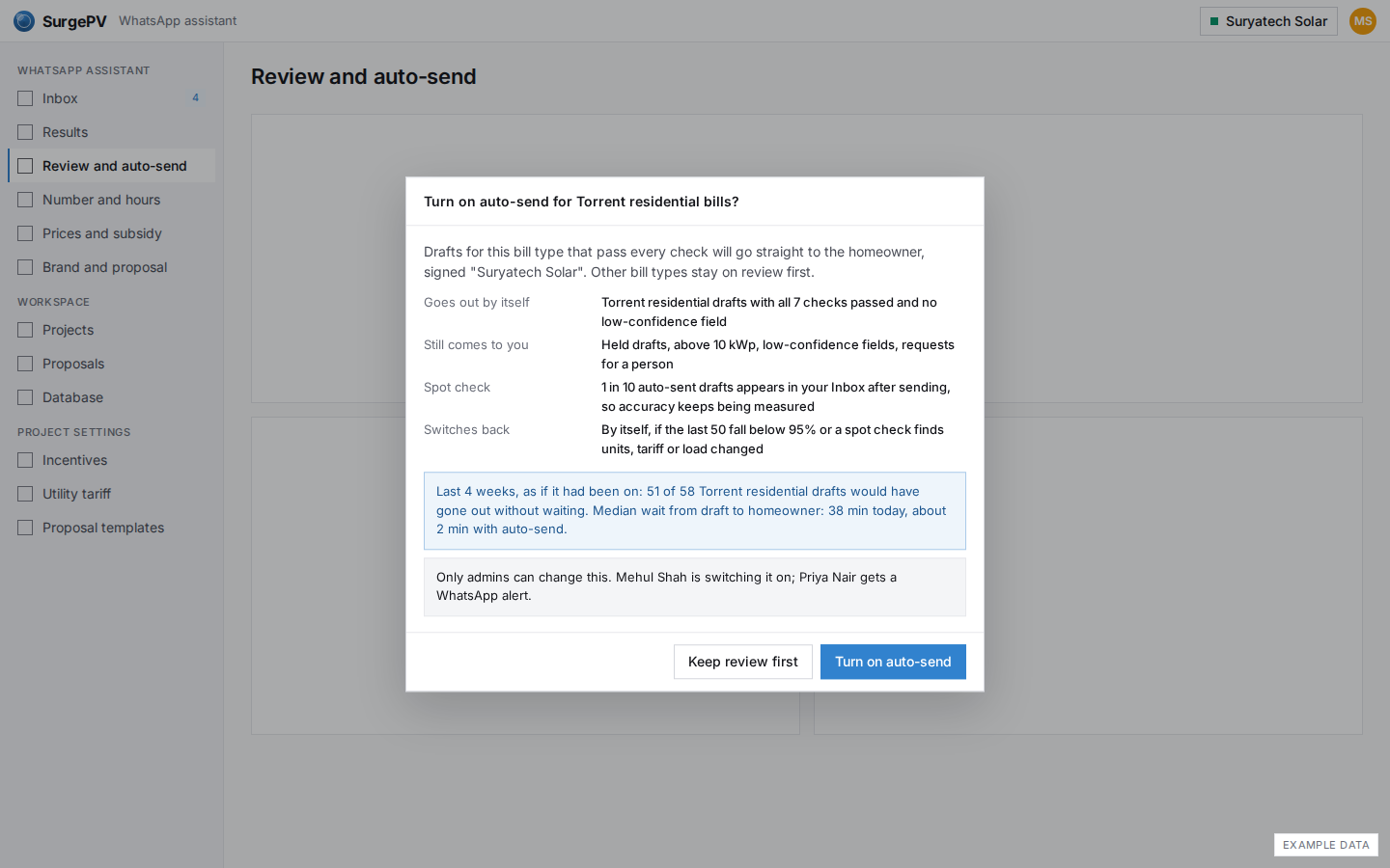 Turn on auto-send for one bill type
